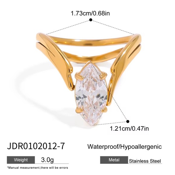 18K Gold Plated Marquise CZ Ring - Picture 7 of 8